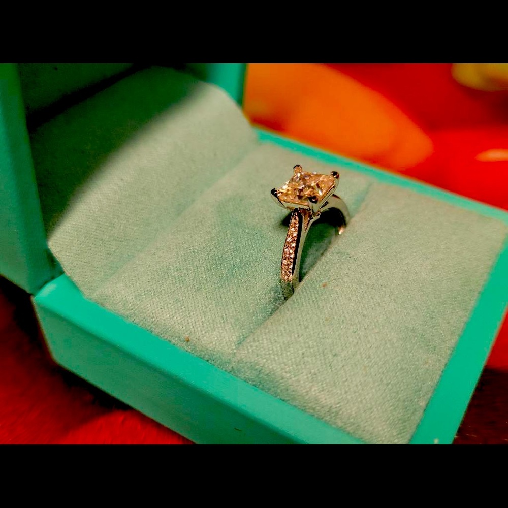 Princess Cut Moissanite Channel Set Engagement Ring